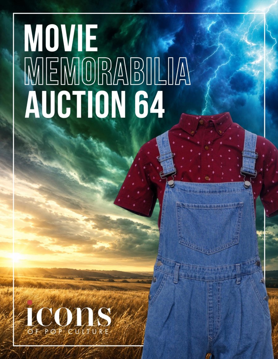The printed Auction 64 lookbook cover — a Ghostbusters: Afterlife shirt and overalls against a storm sky